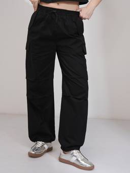 TOKYO TALKIES - Women Straight Fit Pleated Cotton Cargo Pant