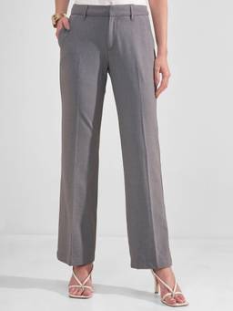 TOKYO TALKIES - Women Grey Solid Mid Rise Tailored Straight Trouser