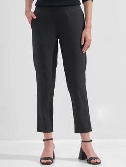 TOKYO TALKIES - Women Black Mid Rise Tailored Trouser