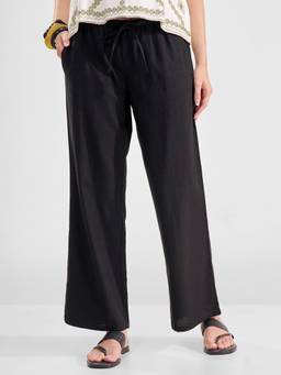 TOKYO TALKIES - Women Black Solid High Rise Flared Pleated Trouser