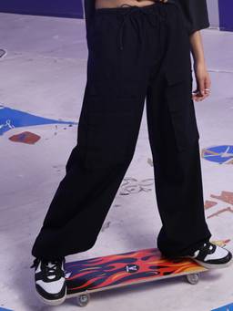 TOKYO TALKIES - Women Cotton Mid Rise Plain Loose Fit Parachute Cargo Pant