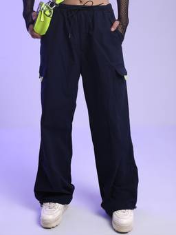 TOKYO TALKIES - Women Cotton Mid Rise Plain Loose Fit Parachute Cargo Pant