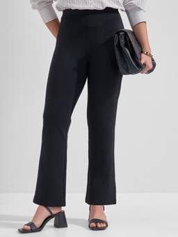 TOKYO TALKIES - Women Black Solid Slim Fit Mid Rise Boot Cut Trouser