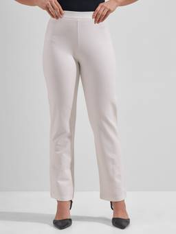 TOKYO TALKIES - Women White Solid High Rise Boot Cut Trouser