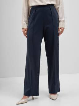 TOKYO TALKIES - Women Navy Blue Solid High Rise Trouser