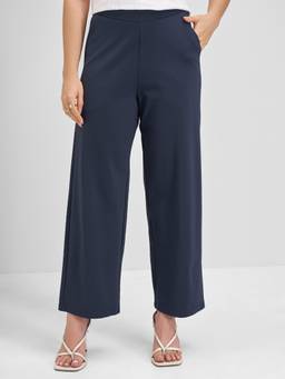 TOKYO TALKIES - Women Navy Blue Straight Trouser With Slant Pockets And Back Pocket