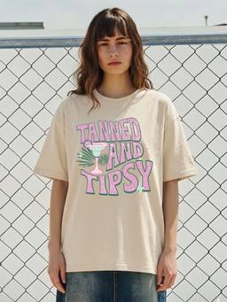 PRONK - Beige Women's Oversized Cotton T-Shirt