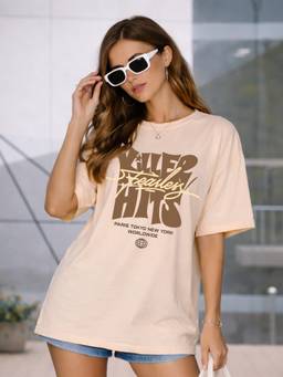 PRONK - Beige Women's Oversized Cotton T-Shirt
