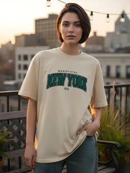 PRONK - Beige Women's Oversized Cotton T-Shirt