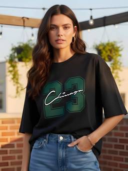 PRONK - Black Women's Oversized Cotton T-Shirt