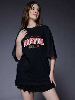 PRONK - Black Women's Oversized Cotton T-Shirt