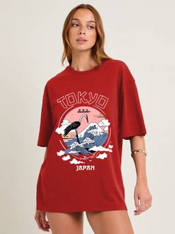 PRONK - Red Women's Oversized Cotton T-Shirt