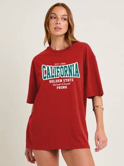 PRONK - Red Women's Oversized Cotton T-Shirt