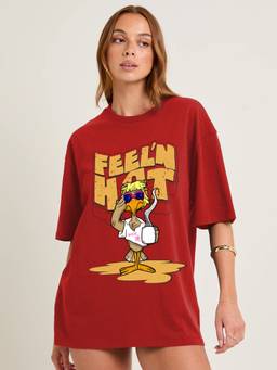 PRONK - Red Women's Oversized Cotton T-Shirt
