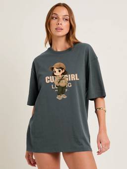PRONK - Grey Women's Oversized Cotton T-Shirt