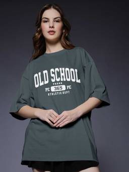 PRONK - Grey Women's Oversized Cotton T-Shirt