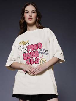 PRONK - Off White Women's Oversized Cotton T-Shirt
