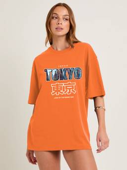 PRONK - Orange Women's Oversized Cotton T-Shirt