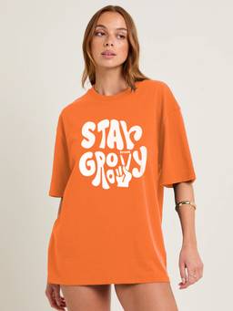 PRONK - Orange Women's Oversized Cotton T-Shirt