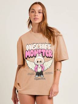PRONK - Beige Women's Oversized Cotton T-Shirt
