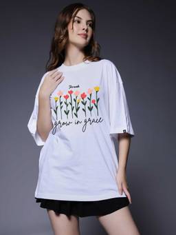 PRONK - White Women's Oversized Cotton T-Shirt