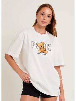 PRONK - White Women's Oversized Cotton T-Shirt