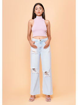 FREAKINS - Light Blue Distressed Jeans