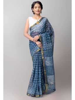 Unnati Silks - Indigo Pure Kota Cotton Saree with Unstitched Blouse