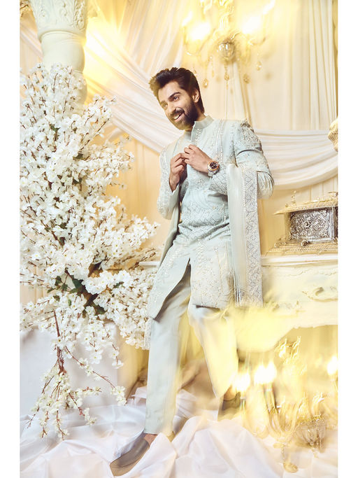 Varun Chakkilam Silver Charm Deco Sherwani and Trouser (Set of 2)