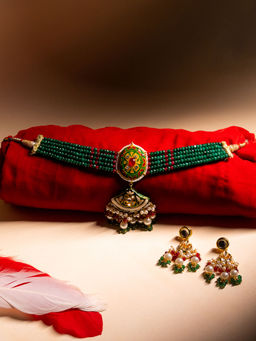 VIRAASI - Gold Plated Meenakari Pearl Jewellery Set