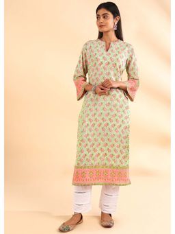 TAHILIYA - Green Straight Sanganeri Printed Kurta