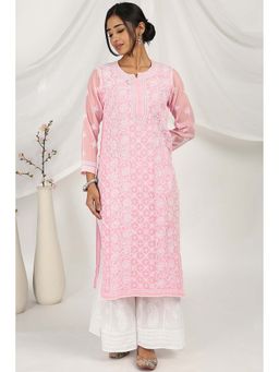 TAHILIYA - Pink Chikankari Mul Cotton Designer Kurta with Slip (Set of 2)