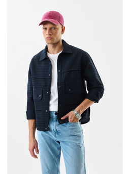 Snitch - Navy Blue Textured Relaxed Casual Shacket