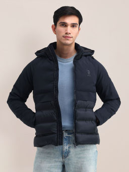 U.S. POLO ASSN. - Navy Blue Solid Hooded Puffer Jacket