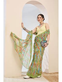 RACHNA - Bandhni Printed Chiffon Green Ready to Wear Saree