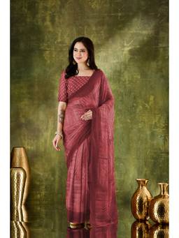 RACHNA - Floral Zari Printed Chiffon Maroon Ready to Wear Saree