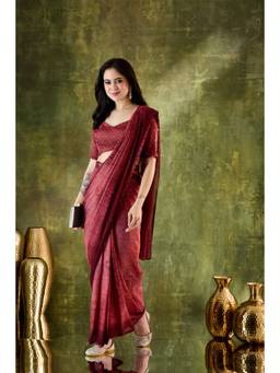 RACHNA - Floral Zari Printed Chiffon Maroon Ready to Wear Saree