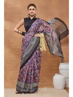 RACHNA - Floral Silk Blend Wine Ready To Wear Saree