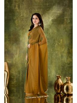 RACHNA - Solid Silk Blend Gold Ready to Wear Saree