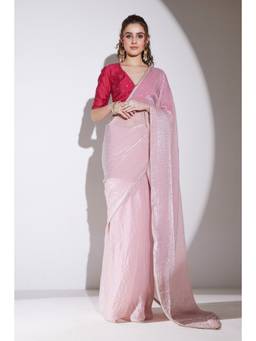 RACHNA - Solid Tissue Pink Ready To Wear Saree