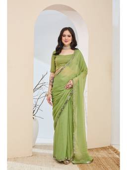 RACHNA - Solid Silk Blend Green Ready to Wear Saree