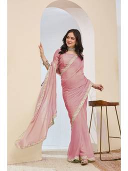 RACHNA - Solid Silk Blend Pink Ready to Wear Saree