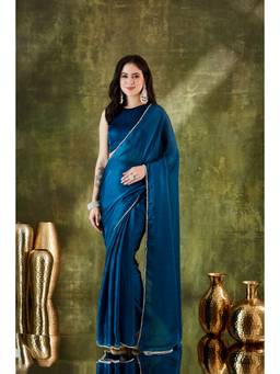 RACHNA - Solid Silk Blend Navy Blue Ready to Wear Saree