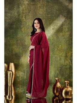 RACHNA - Solid Silk Blend Maroon Ready to Wear Saree