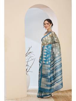 RACHNA - Floral Printed Silk Blend Beige Ready to Wear Saree