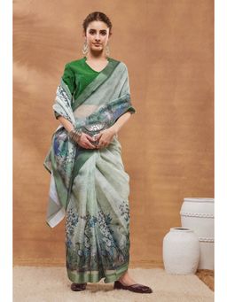 RACHNA - Floral Digital Printed Green Ready to Wear Saree