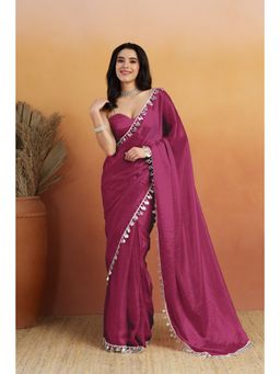 RACHNA - Mirror Work Lace Glass Chiffon Teal Wine Ready To Wear Saree