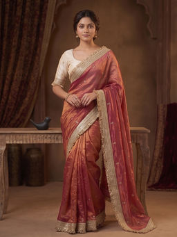 Tankori - Tissue Silk Lightweight Shimmer Occasion Wear Pink Saree