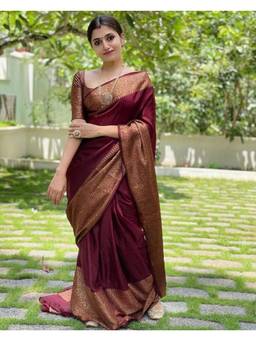 Mirraw - Elegant Maroon Art Silk Woven Saree