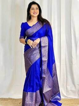 Mirraw - Royal Blue Art Silk Woven Saree